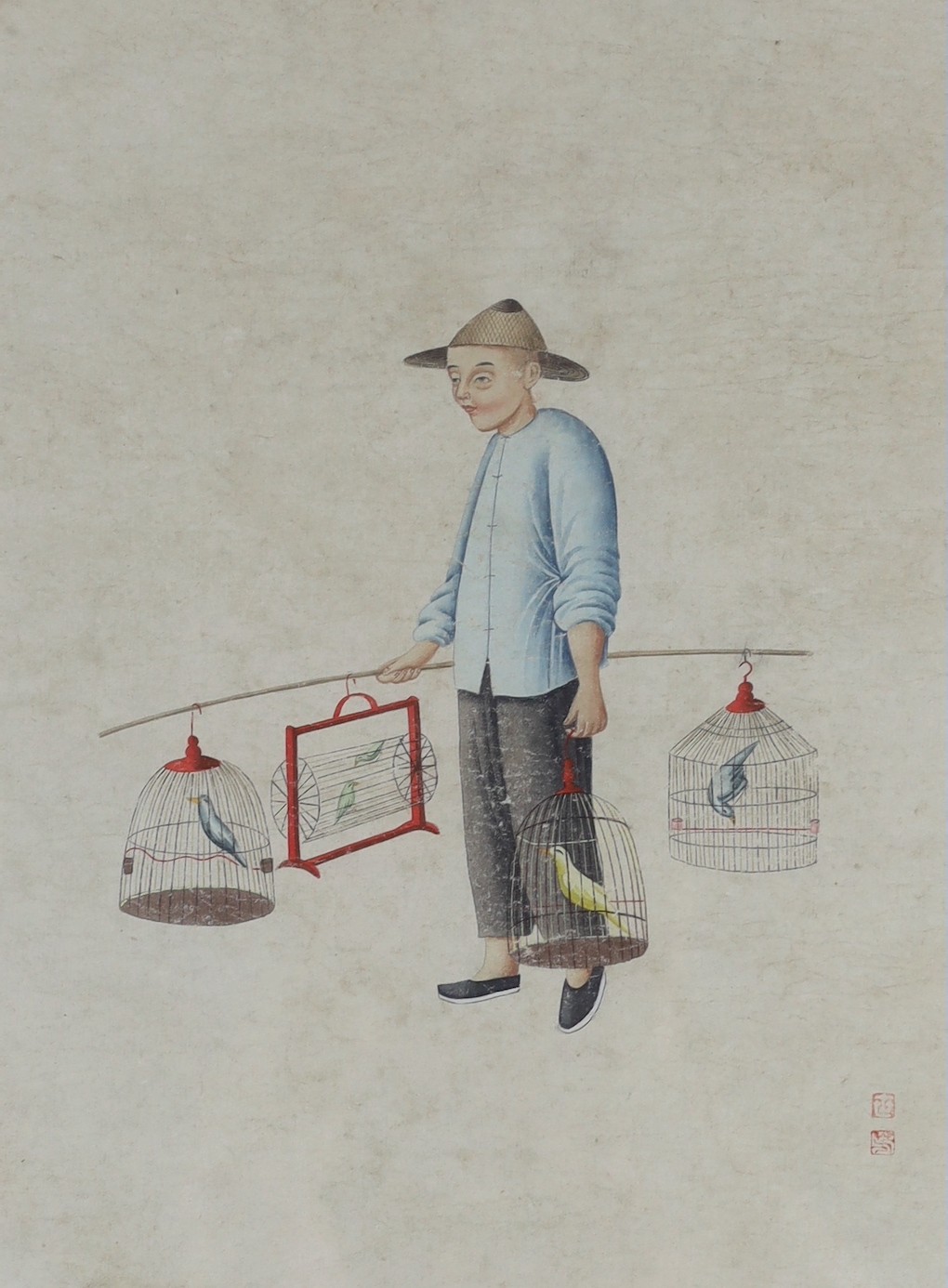 A set of five Chinese paintings on paper of street vendors, 19th century, image 37cm x 27cm